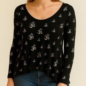 🖤 Vintage 90s Black & Silver Ohm Blouse – Long Sleeve | Size Medium